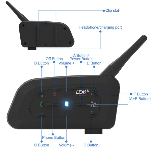EJEAS V7 Helmet Bluetooth Intercom Headset, Waterproof IP65 - View 3