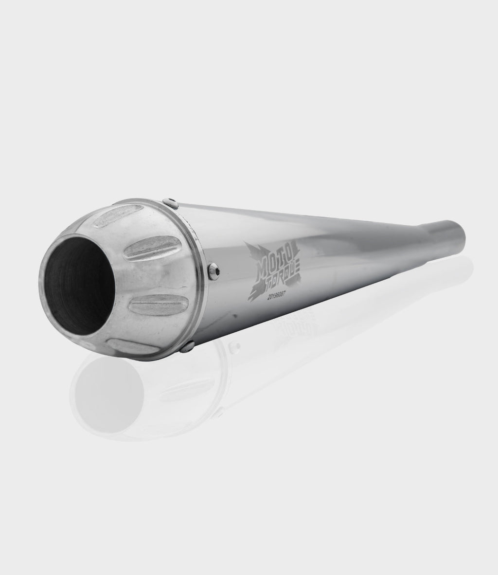 Moto Torque Megaphone Chrome Exhaust for Royal Enfield UCE Models – Dyno Proven Performance Silencer - View 2