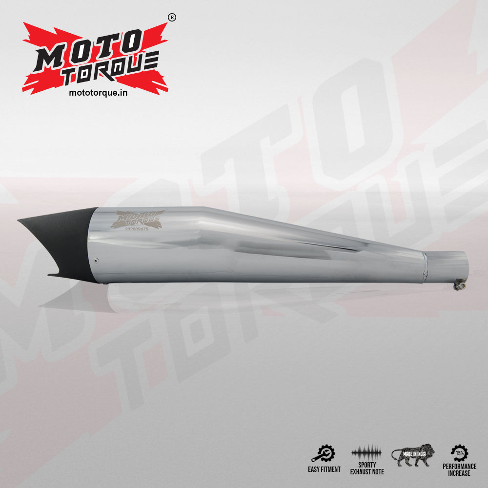 Moto Torque Shark Half Chrome Performance Exhaust for Royal Enfield – Universal UCE Slip-On Exhaust - View 3