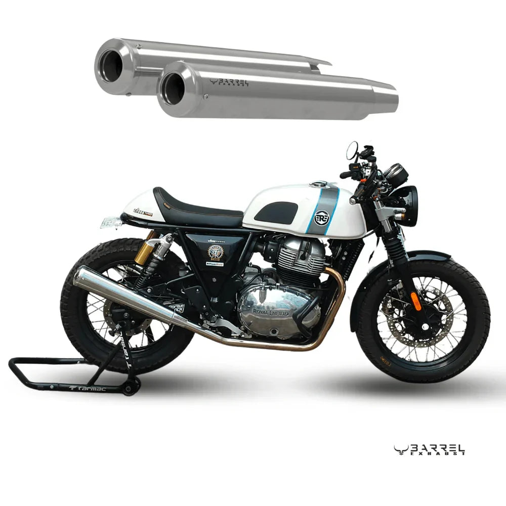 Barrel Exhaust-10 Bass Master Polish Slip-On Exhaust for Royal Enfield Interceptor 650 / Continental GT 650 | 304 Stainless