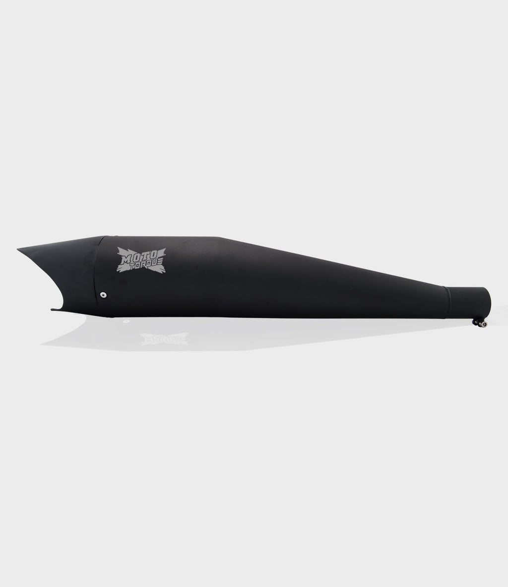 Moto Torque Shark Black Exhaust for Royal Enfield UCE Models – Performance Bass Silencer - View 2