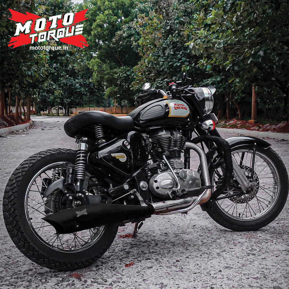 Moto Torque Shark Black Exhaust for Royal Enfield UCE Models – Performance Bass Silencer