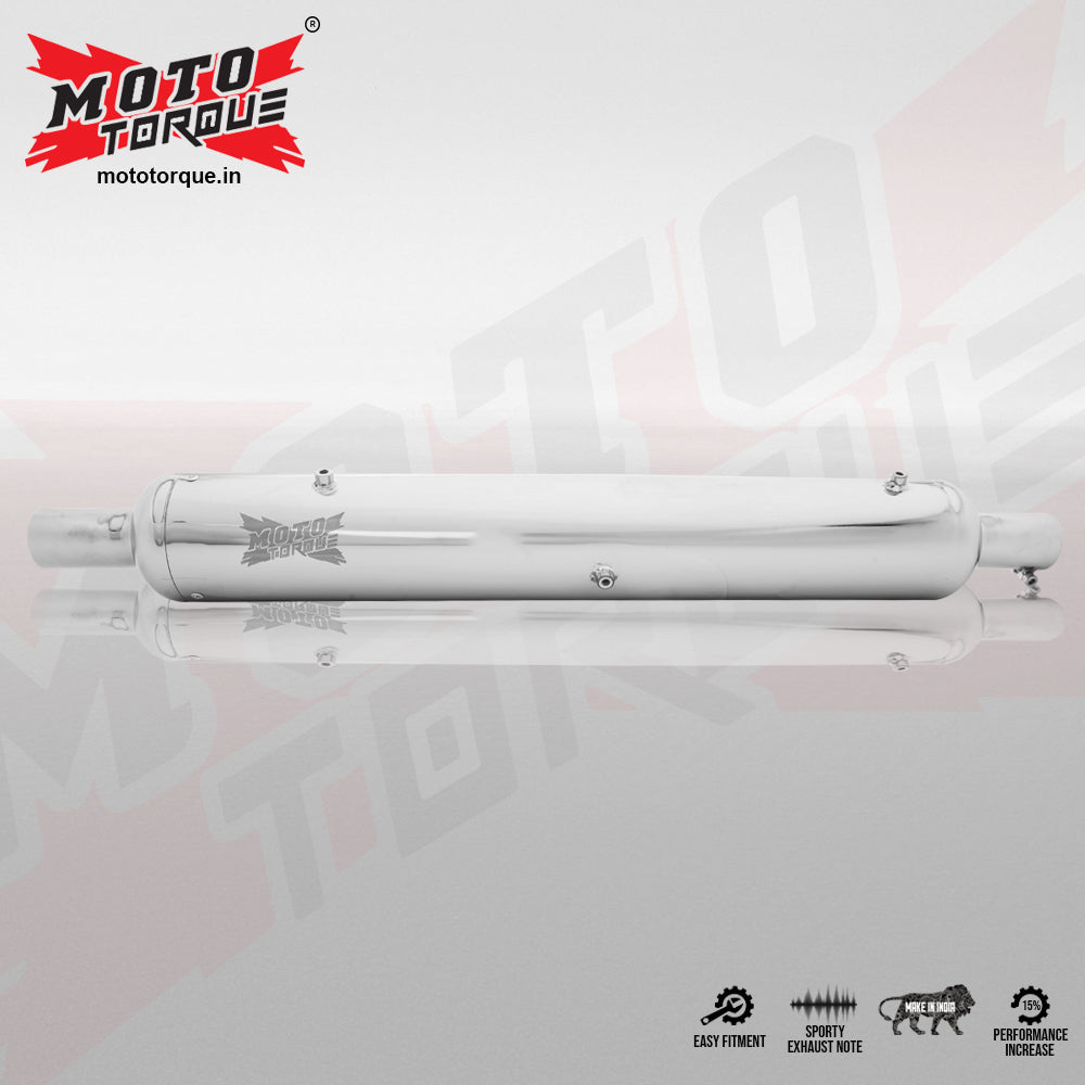 Moto Torque Replica Chrome Exhaust for Royal Enfield Classic 350/500 BS4 | Performance Exhaust with Bass Sound - View 2