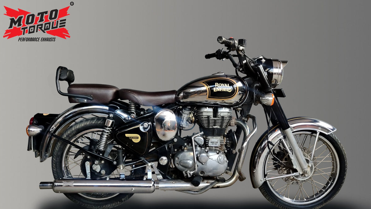 Moto Torque Replica Chrome Exhaust for Royal Enfield Classic 350/500 BS4 | Performance Exhaust with Bass Sound - View 4