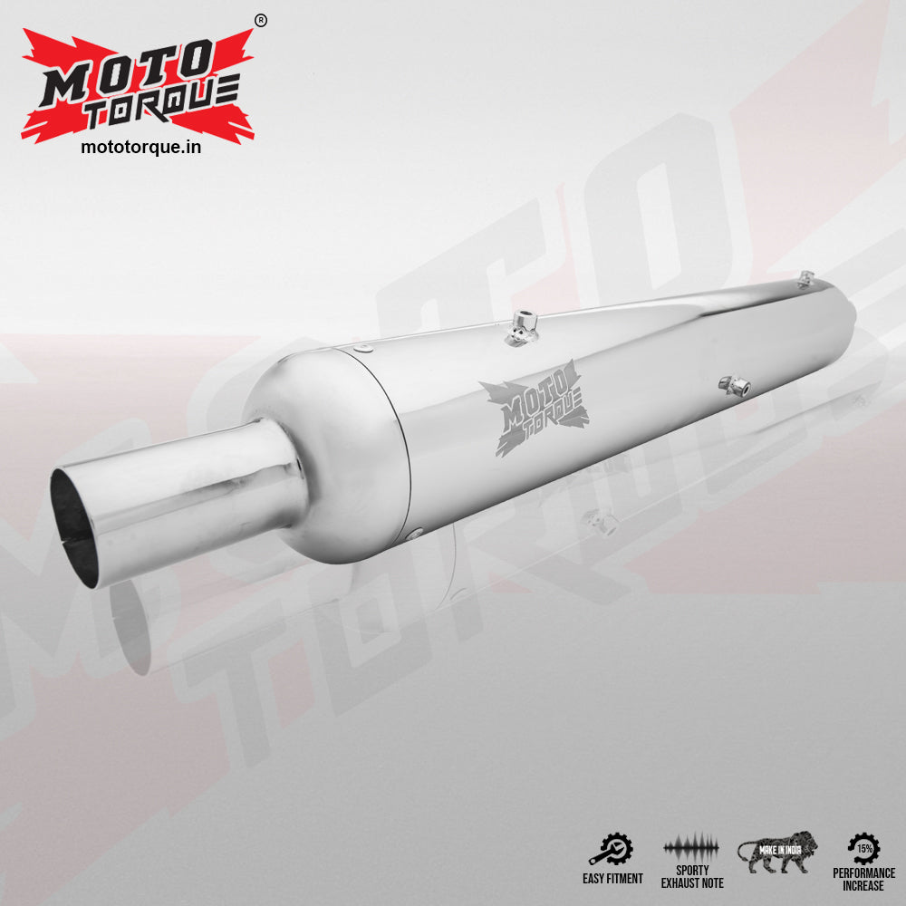 Moto Torque Replica Chrome Exhaust for Royal Enfield Classic 350/500 BS4 | Performance Exhaust with Bass Sound - View 3