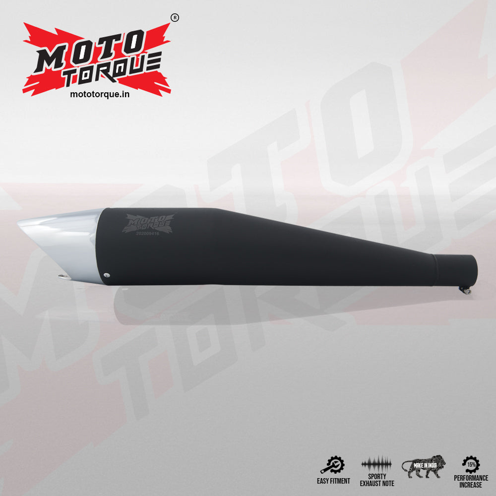 Moto Torque Shark Black Chrome Performance Exhaust for Royal Enfield – Universal UCE Slip-On Exhaust - View 4