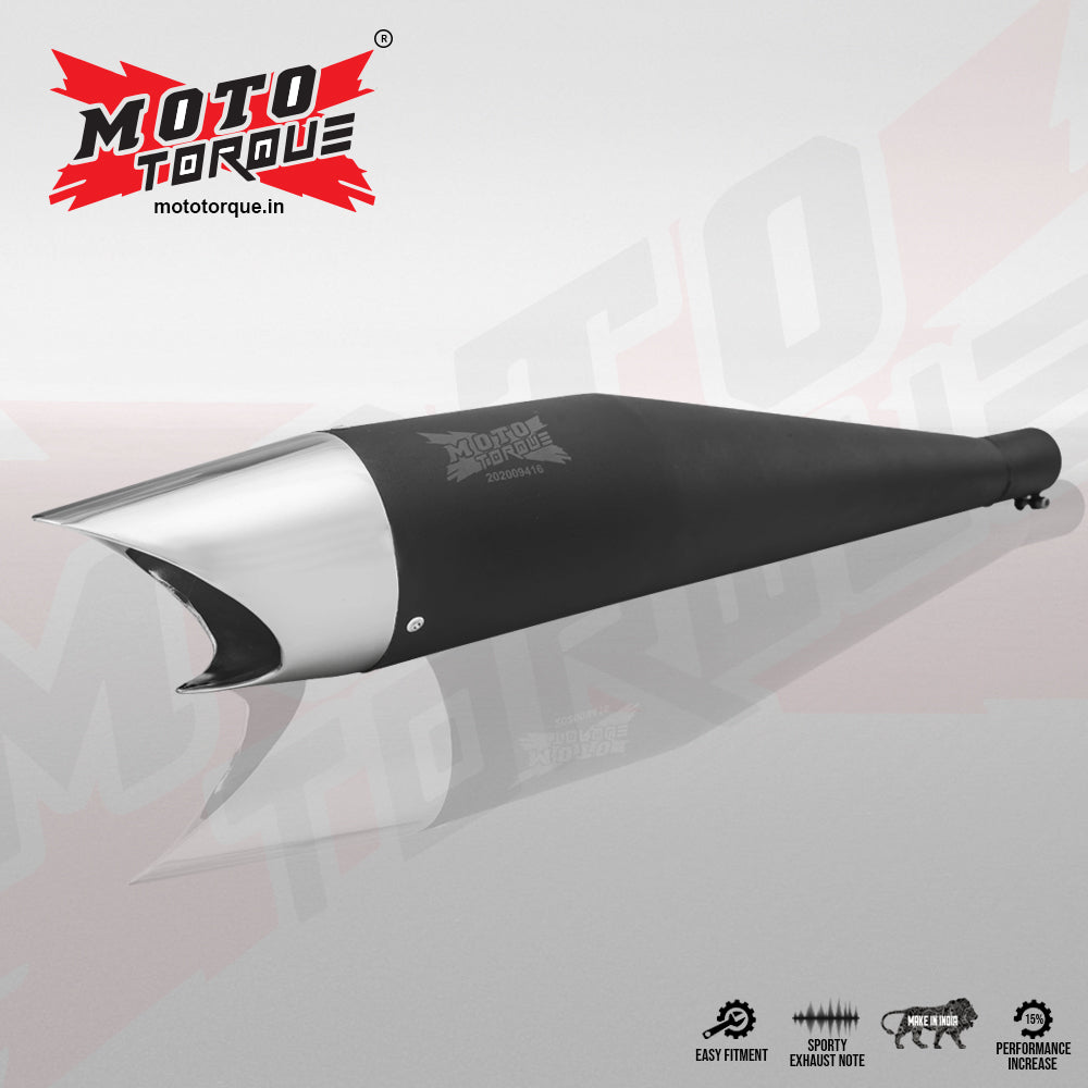 Moto Torque Shark Black Chrome Performance Exhaust for Royal Enfield – Universal UCE Slip-On Exhaust - View 3