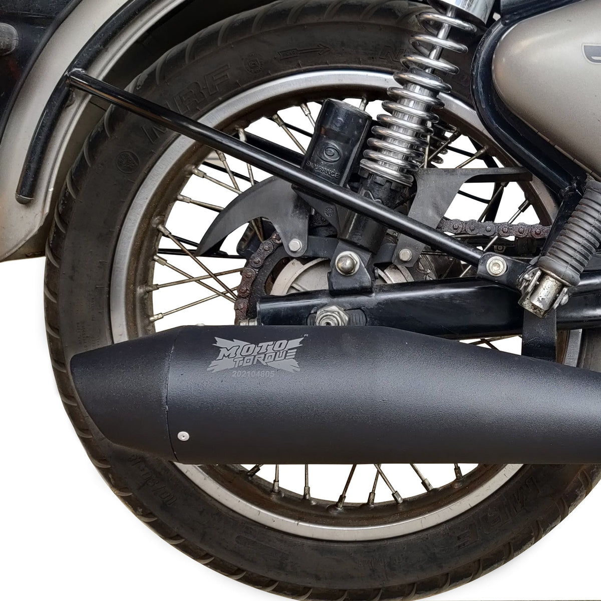 Moto Torque Dolphin Black Performance Exhaust for Royal Enfield – Universal UCE Slip-On Exhaust - View 3