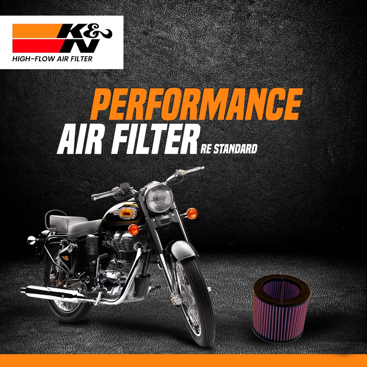 K&N E-0900 High Flow Air Filter for Royal Enfield Standard 350 & 500 | Washable Performance Upgrade