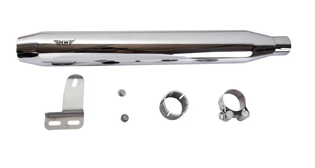 Motowings Performance Type 1 Short Barrel Exhaust Steel Polish for Royal Enfield Classic 350/500 | Bullet, Electra