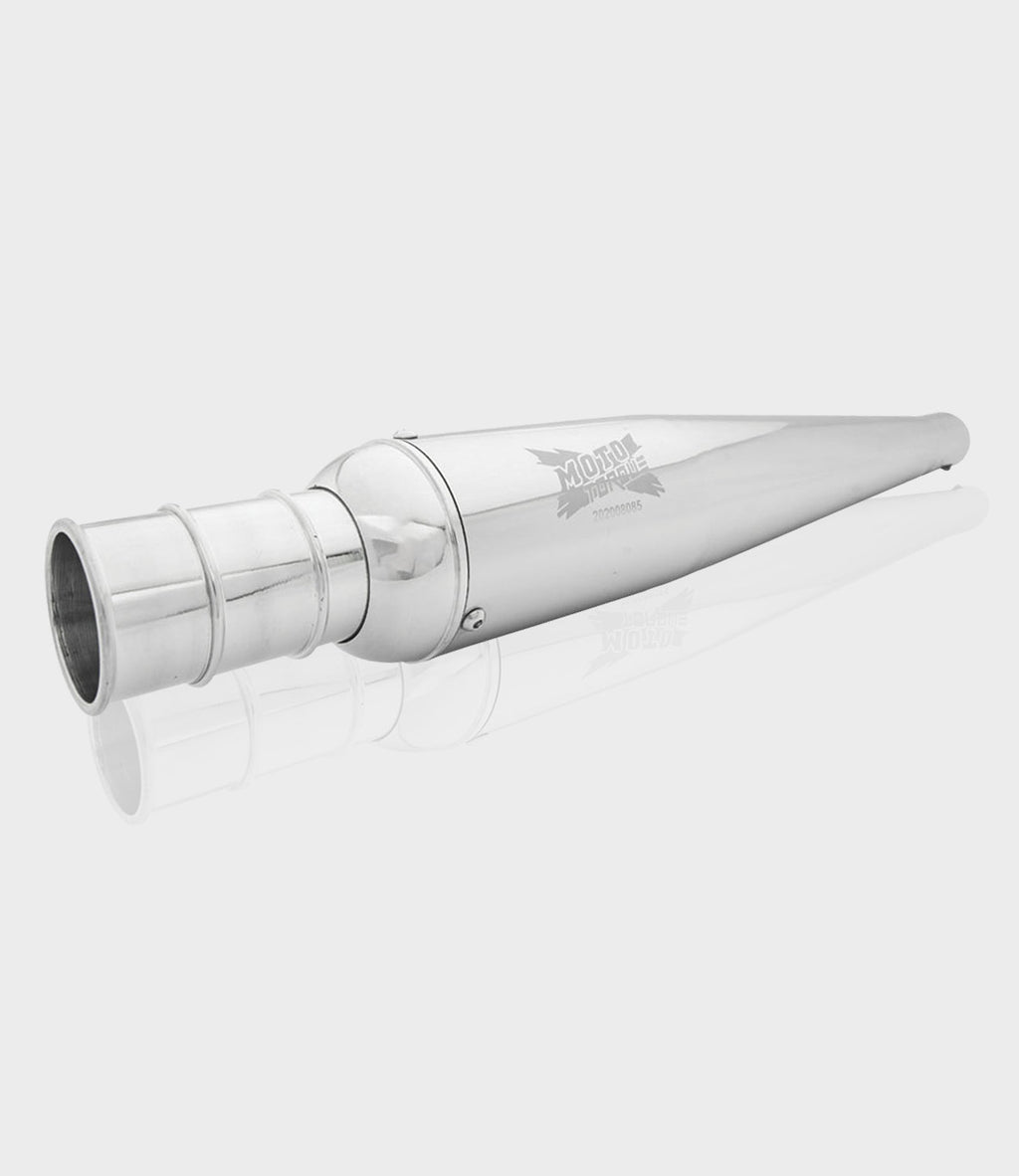 Moto Torque Beat Chrome Exhaust for Royal Enfield UCE Models – Dyno Proven Performance Silencer - View 2