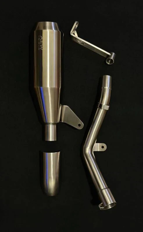AEW EDGE Free Flow Exhaust with Mid Pipe & Centre Stand Bracket for Royal Enfield Guerrilla 450 | AEW Performance Silencer