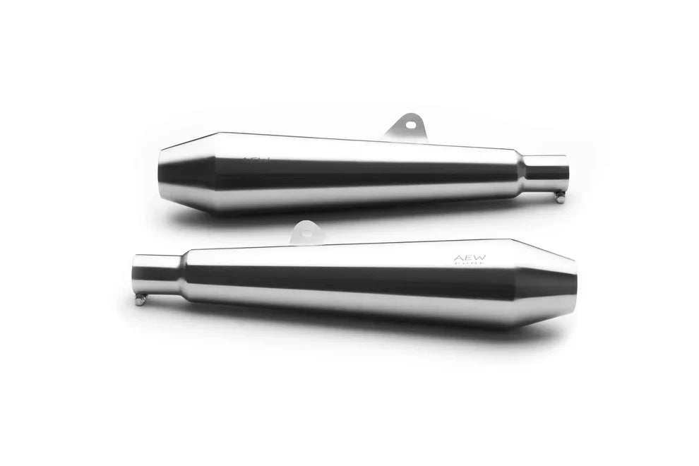 AEW TE 102 Megaphone Performance Exhaust for Interceptor 650 / Continental GT 650 | Black, Stainless Steel & Mirror Polish