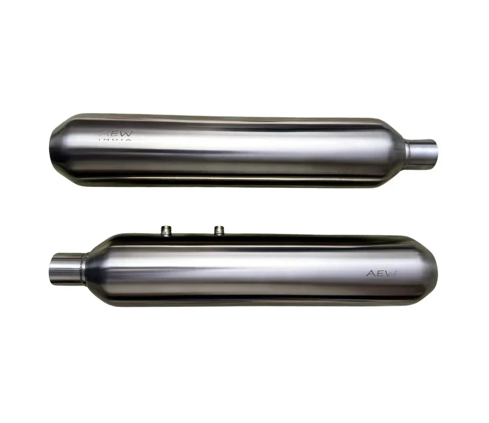 AEW Performance Exhaust for Royal Enfield Super Meteor 650 | TE 202 SS304 Stainless Steel Matt Polish Silencer
