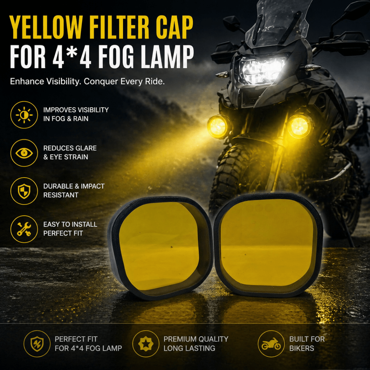 Yellow Filter Cap for 4x4 LED FOG Lights (Pack of 2) | High Visibility Lens Cover