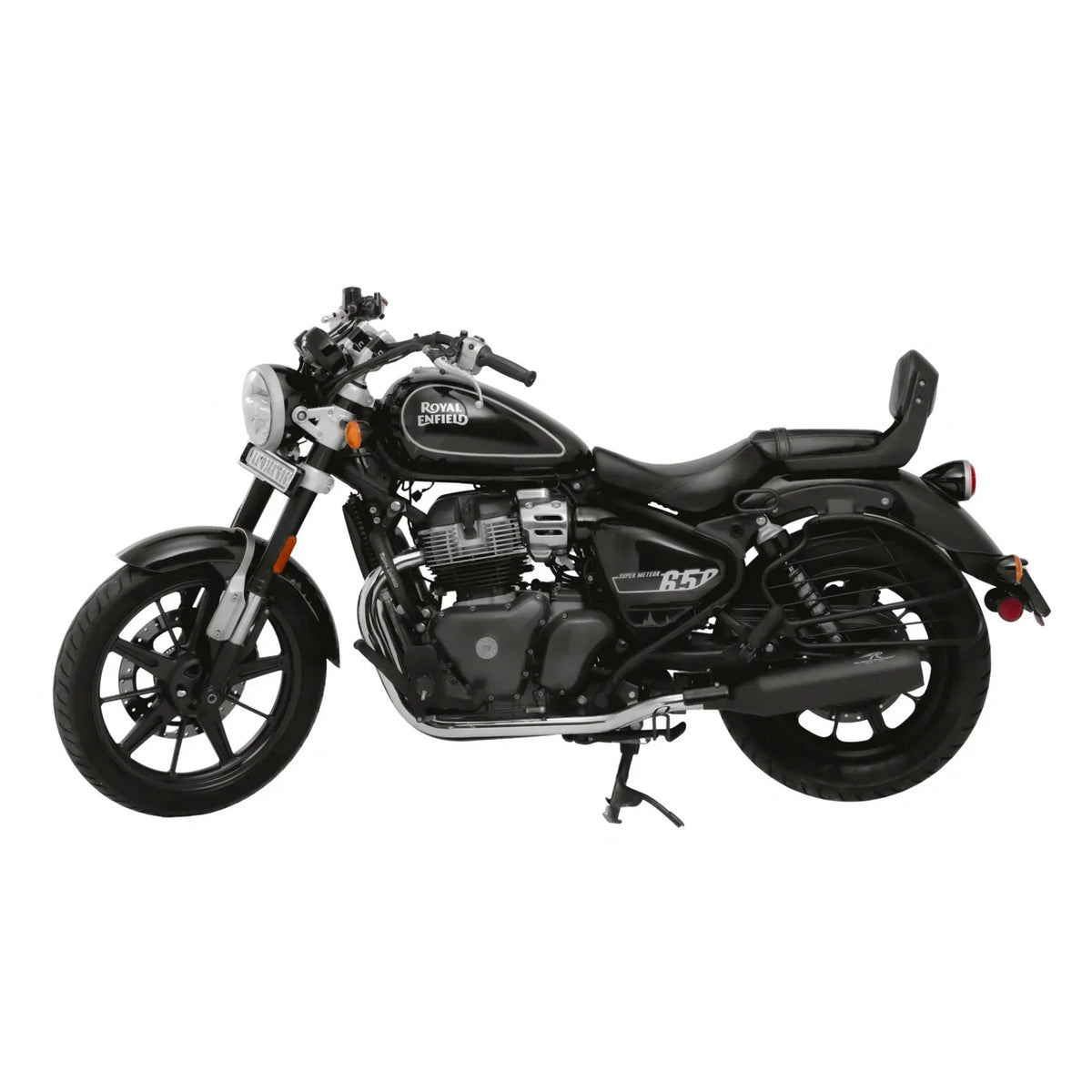 Red Rooster Astral Exhaust for Royal Enfield Super Meteor – Performance Slip-On (Black / Polish) - View 3