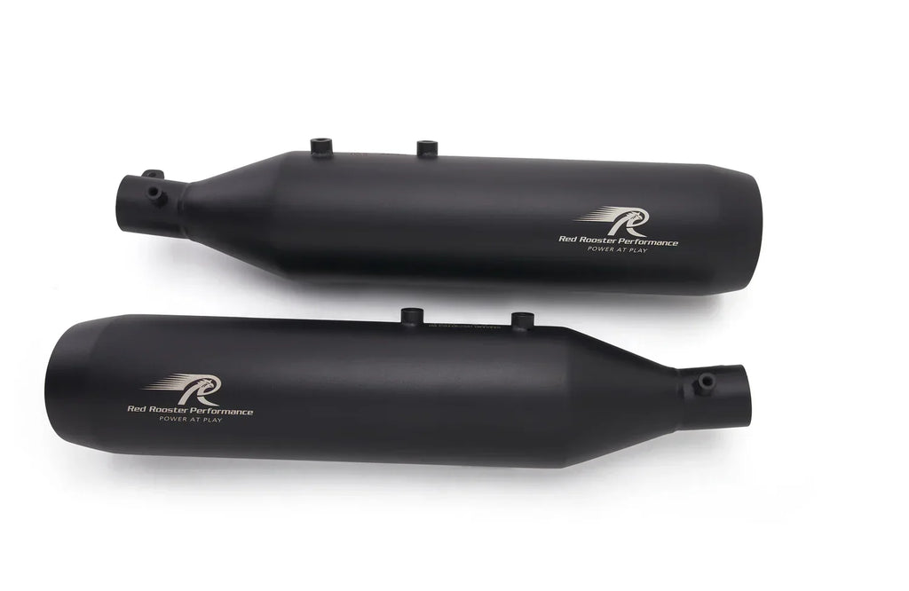 Red Rooster Astral Exhaust for Royal Enfield Super Meteor – Performance Slip-On (Black / Polish) - View 4