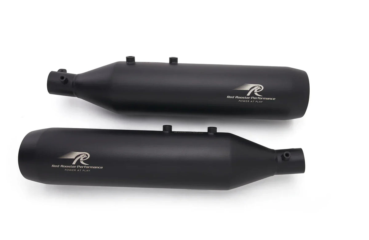 Red Rooster Astral Exhaust for Royal Enfield Super Meteor – Performance Slip-On (Black / Polish) - View 4