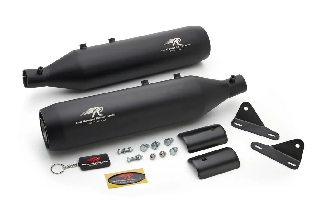 Red Rooster Astral Exhaust for Royal Enfield Super Meteor – Performance Slip-On (Black / Polish)