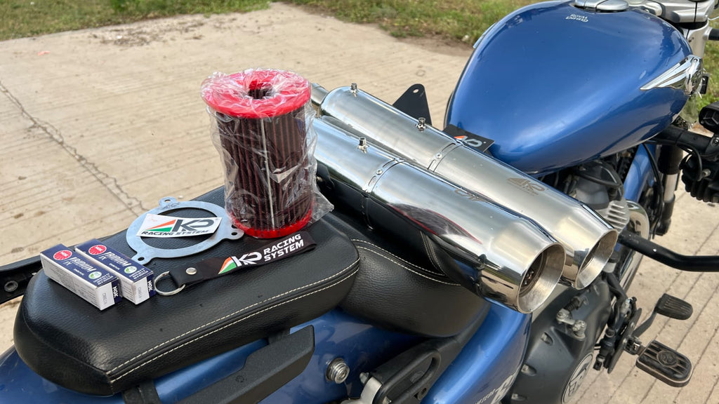 KP Racing System BASSMASTER Stage 2 Combo for Royal Enfield Super Meteor 650 | SS304 Performance Exhaust Kit | Dyno Tested