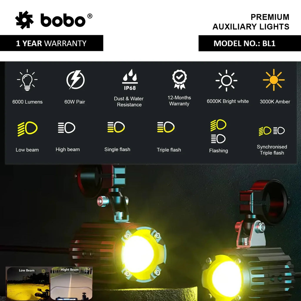 BOBO BL1 Auxiliary LED Lights with Dual Colour & 6000 Lumens - View 3