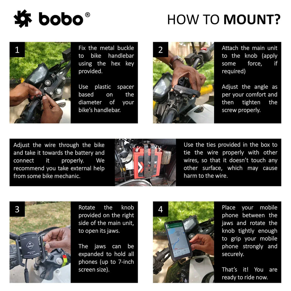 BOBO BM1 PRO Bike Phone Holder with USB 3.0 Charger & SAE Connector - View 2