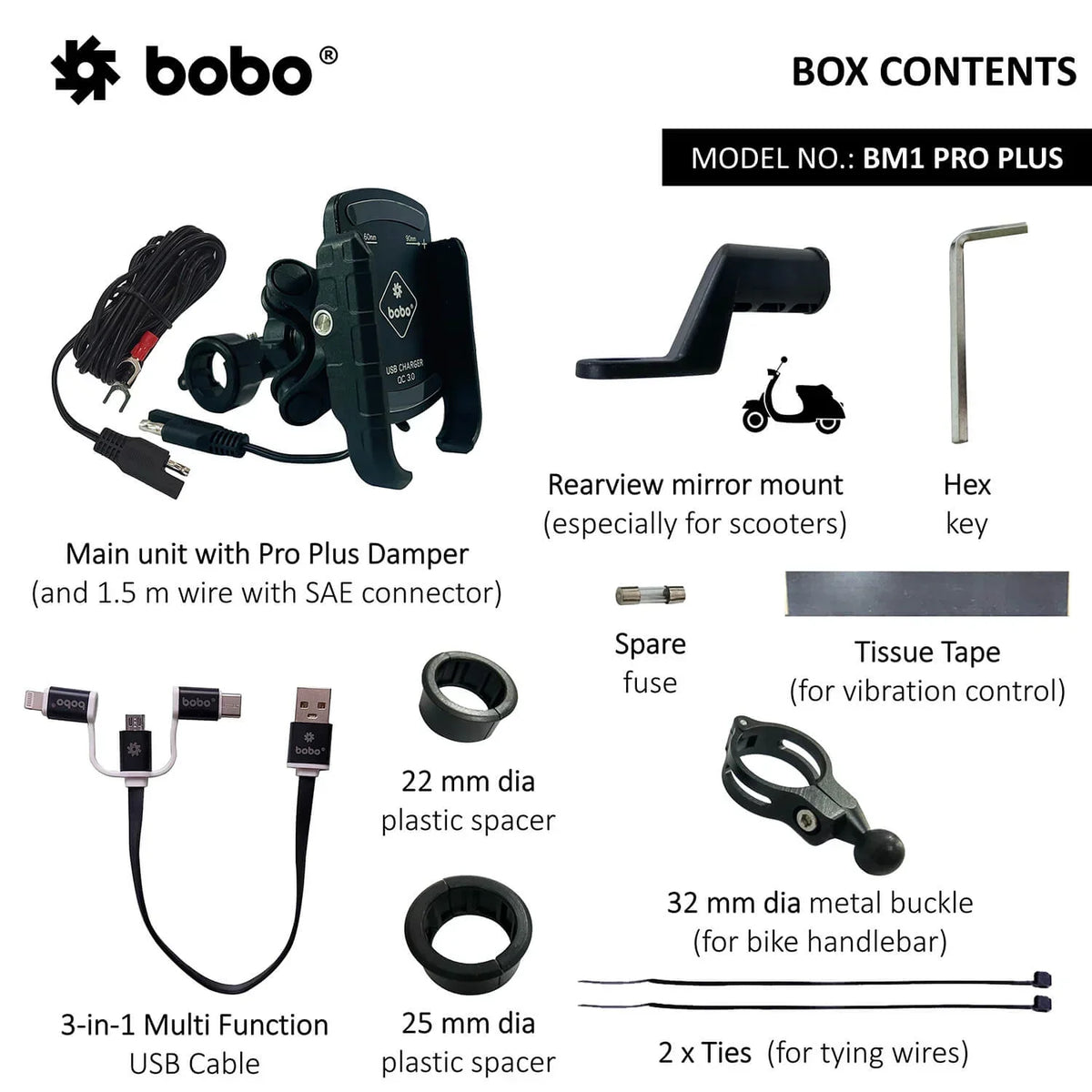 BOBO BM1 PRO PLUS Bike Phone Holder with Vibration Damper & USB 3.0 Charger - View 2