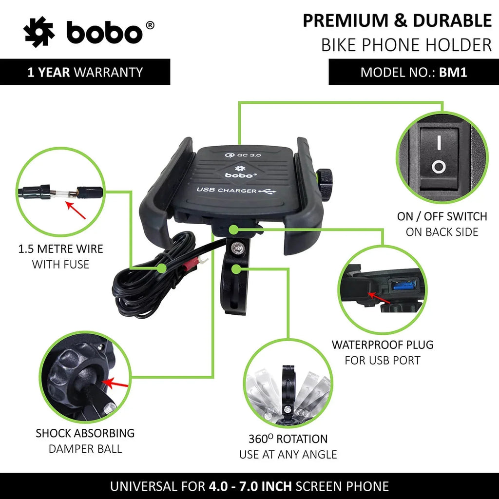 BOBO BM1 Bike Phone Mount with USB 3.0 Fast charger - View 6