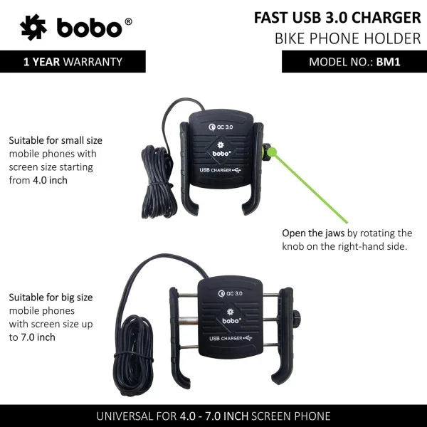 BOBO BM1 Bike Phone Mount with USB 3.0 Fast charger - View 7