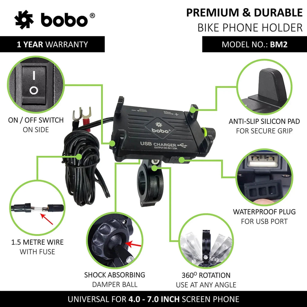 BOBO BM2 Aluminium Bike Phone Holder with 2.5A USB charger - View 9