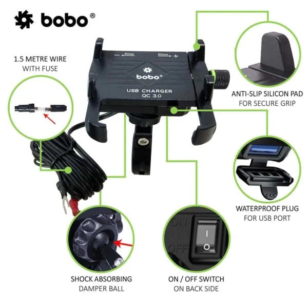 BOBO BM5 Aluminium Bike Phone Holder With Fast USB 3.0 Charger - View 2