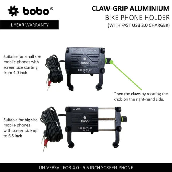 BOBO BM5 Aluminium Bike Phone Holder With Fast USB 3.0 Charger - View 3