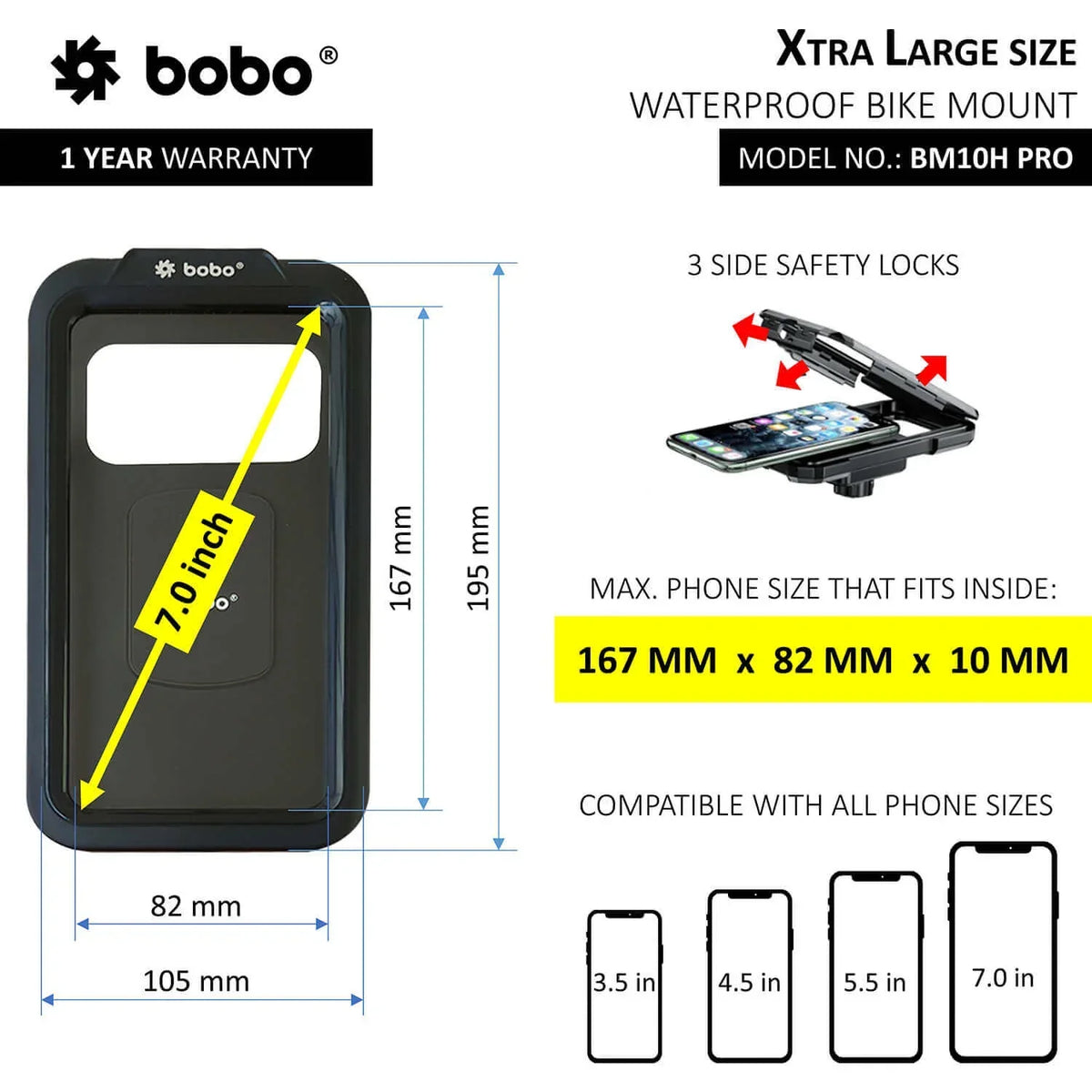 BOBO BM10H PRO Fully Waterproof Bike Phone Holder with Vibration Controller - View 3