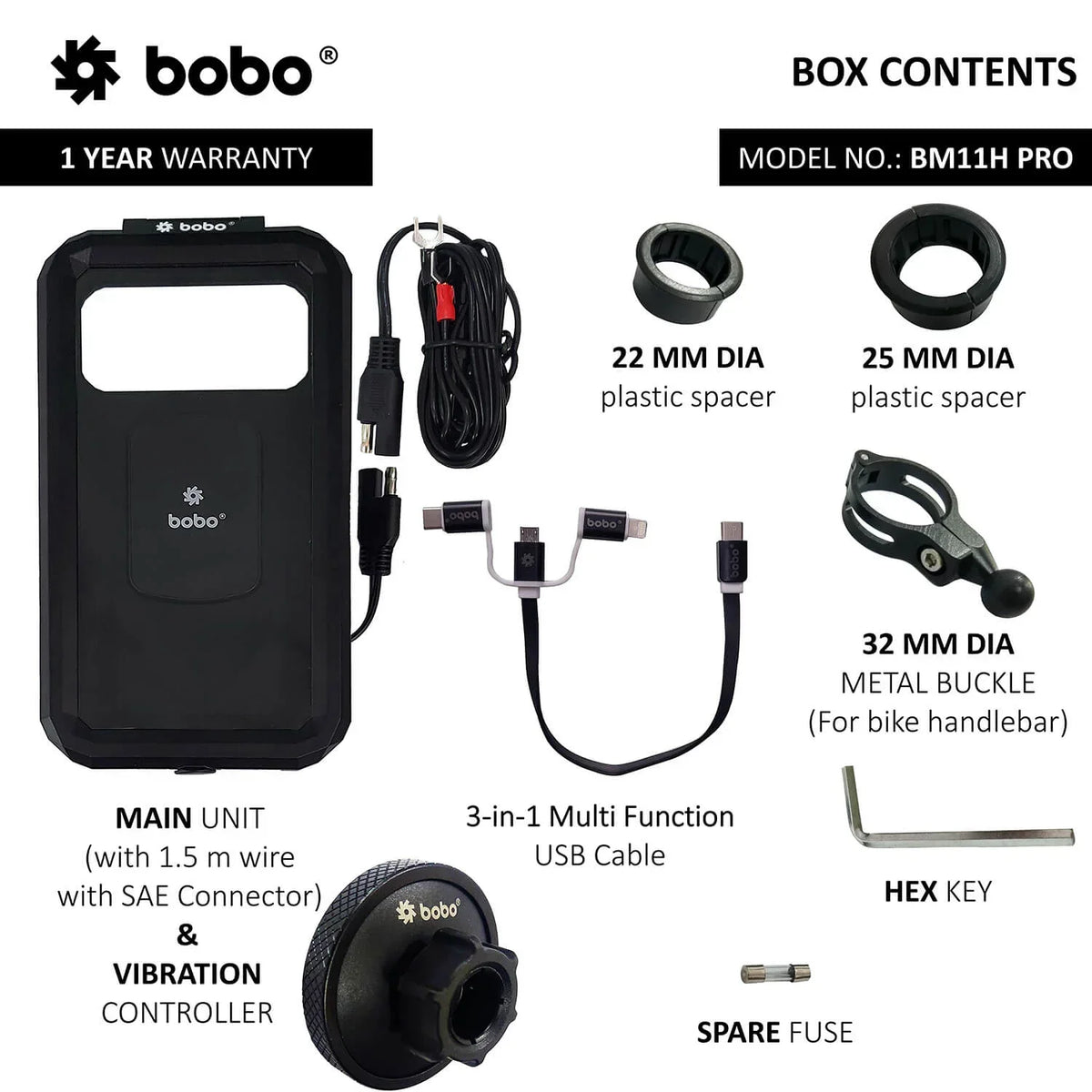 BOBO BM11H PRO Fully Waterproof Bike Phone Holder with Vibration Controller with Fast 15W Wireless & USB-C Charger - View 6
