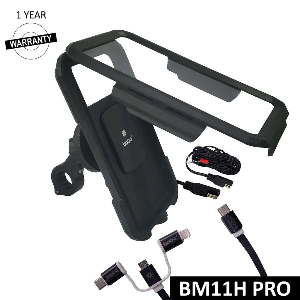 BOBO BM11H PRO Fully Waterproof Bike Phone Holder with Vibration Controller with Fast 15W Wireless & USB-C Charger