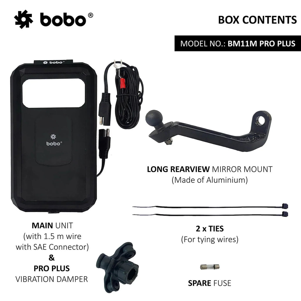 BOBO BM11H/M PRO PLUS Fully Waterproof Bike Phone Holder with PRO PLUS Vibration Damper with Fast 15W Wireless & USB-C