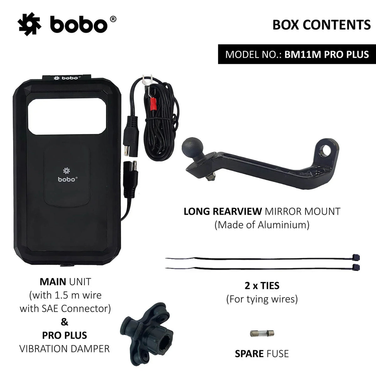 BOBO BM11H/M PRO PLUS Fully Waterproof Bike Phone Holder with PRO PLUS Vibration Damper with Fast 15W Wireless & USB-C