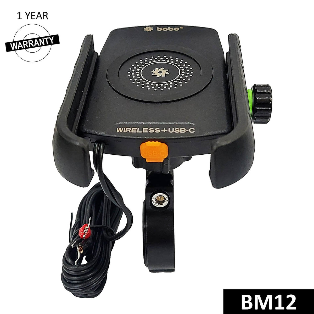 BOBO BM12 Bike Phone Holder with Fast 15W Wireless & USB-C Charger