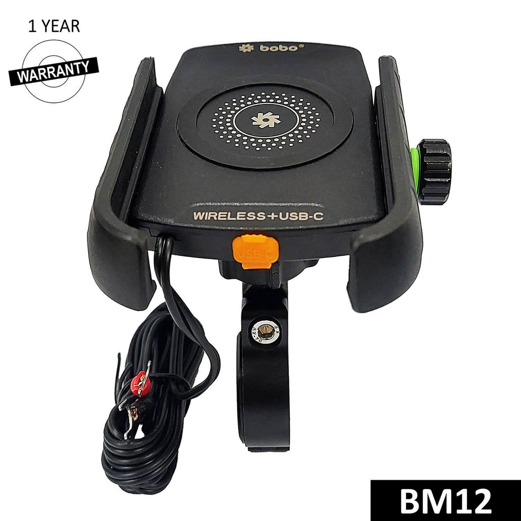 BOBO BM12 Bike Phone Holder with Fast 15W Wireless & USB-C Charger