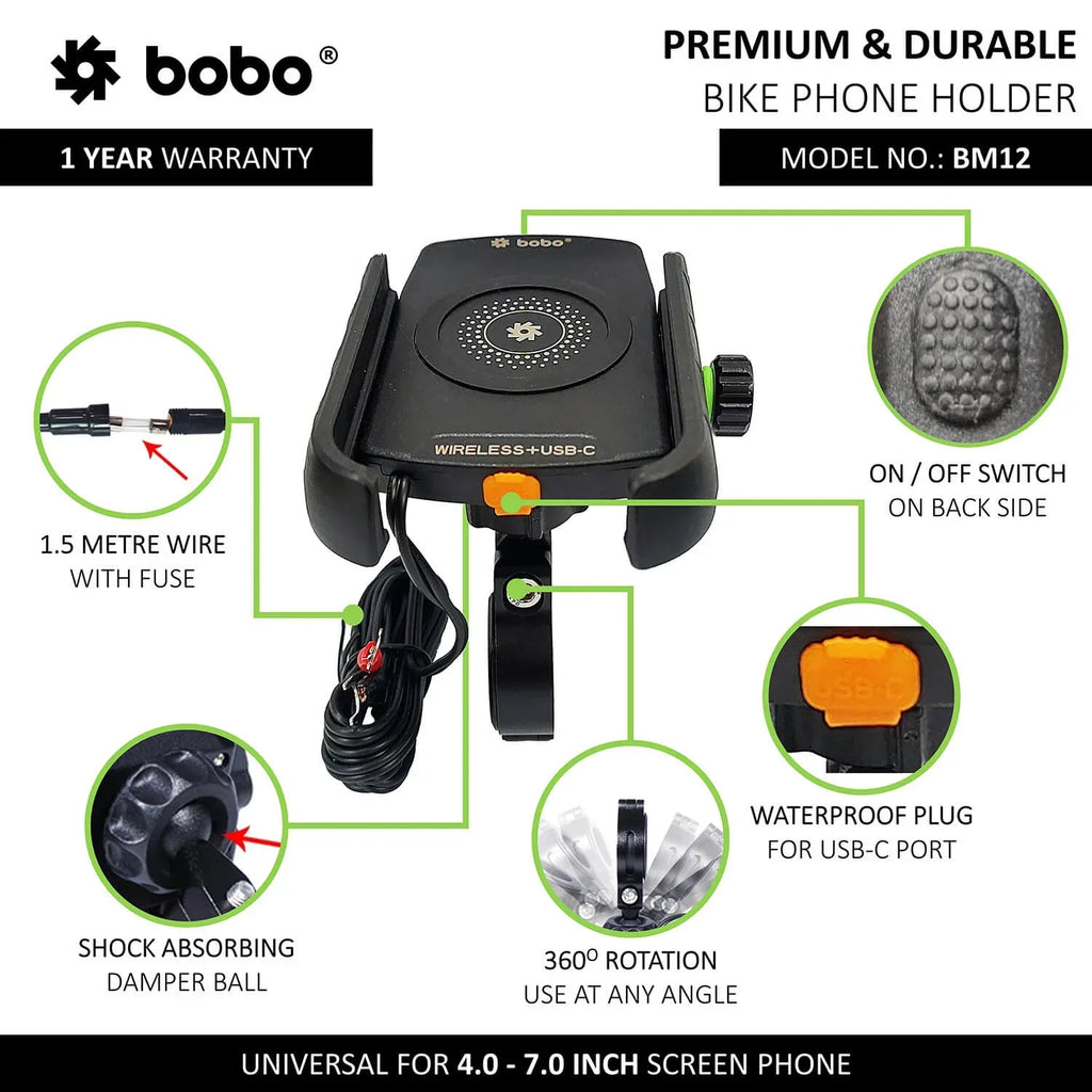 BOBO BM12 Bike Phone Holder with Fast 15W Wireless & USB-C Charger - View 2
