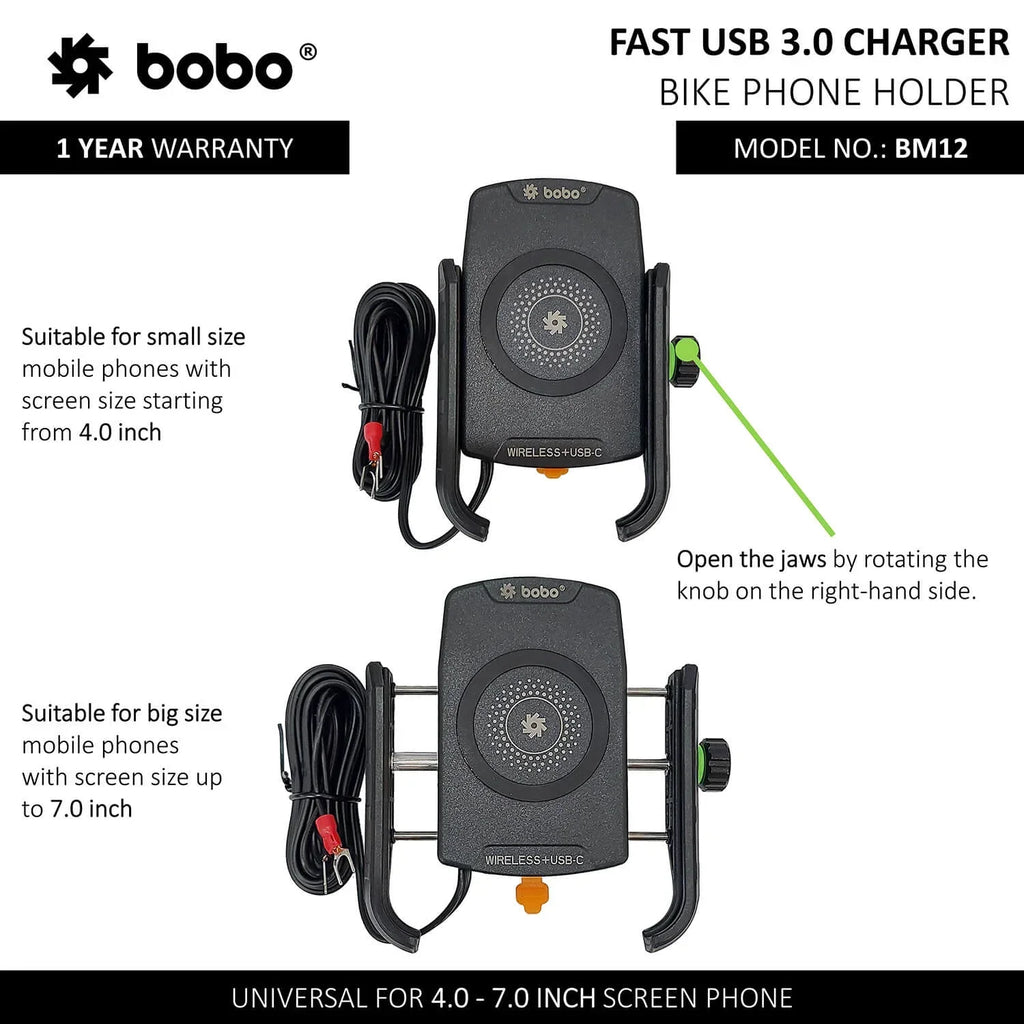BOBO BM12 Bike Phone Holder with Fast 15W Wireless & USB-C Charger - View 3
