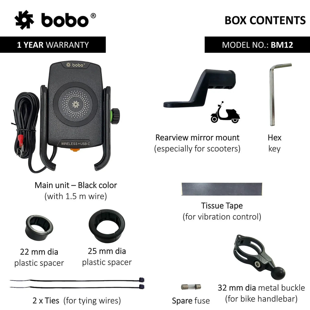 BOBO BM12 Bike Phone Holder with Fast 15W Wireless & USB-C Charger - View 6