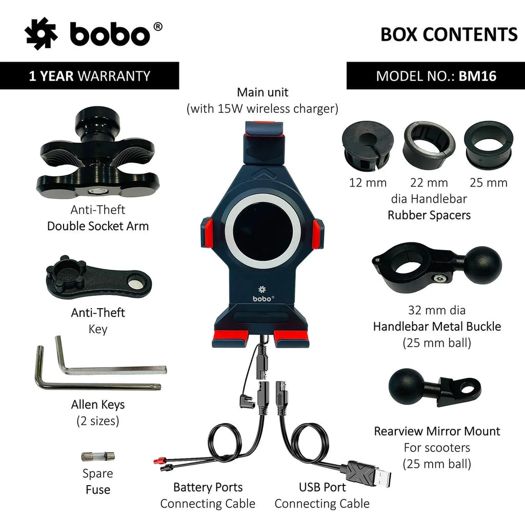 BOBO BM16 Anti-Vibration Metallic Bike Phone Holder with Fast 15W Wireless Charger - View 6