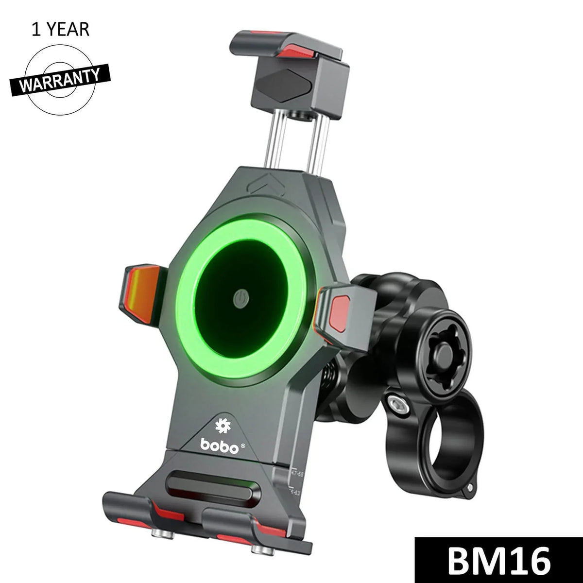 BOBO BM16 Anti-Vibration Metallic Bike Phone Holder with Fast 15W Wireless Charger