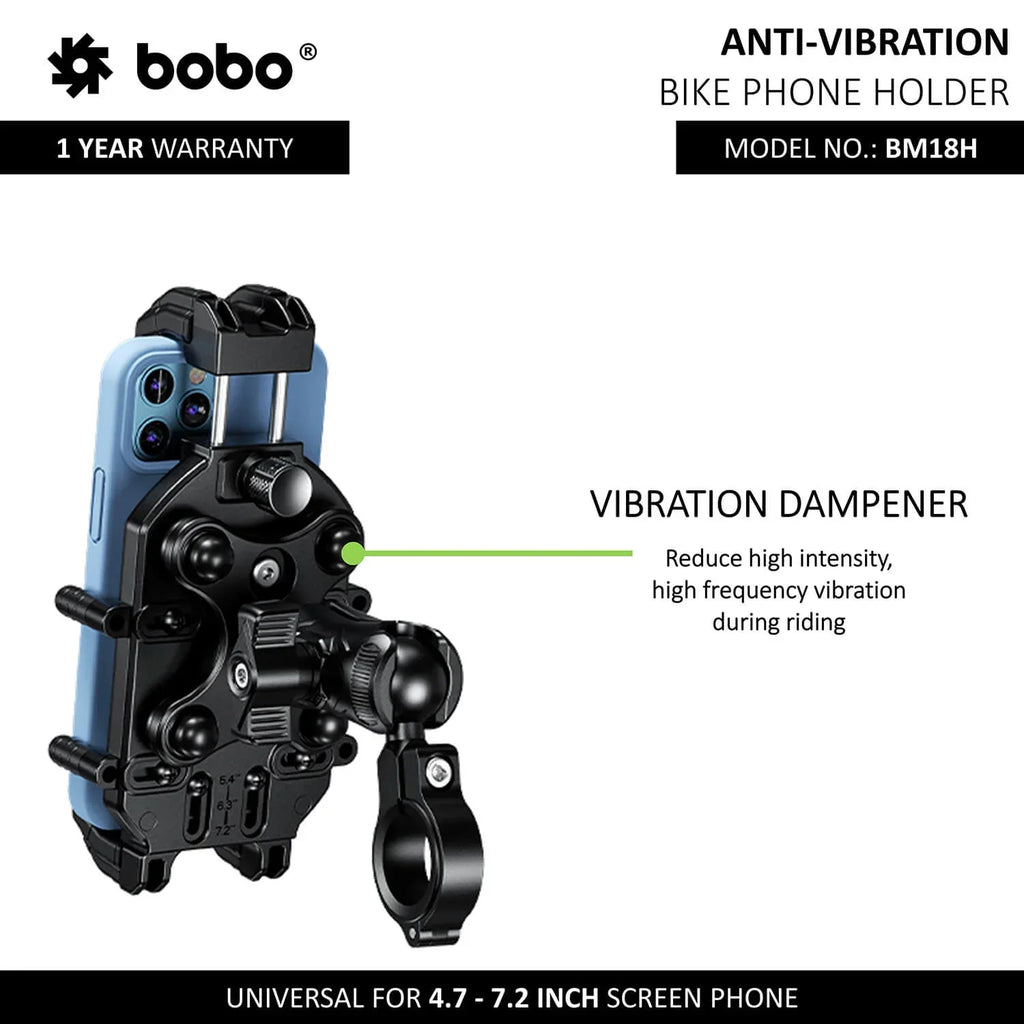 BOBO BM18H/M PRO Anti-Vibration Phone Mount with 15W Wireless Charger & USB-C Charging - View 7
