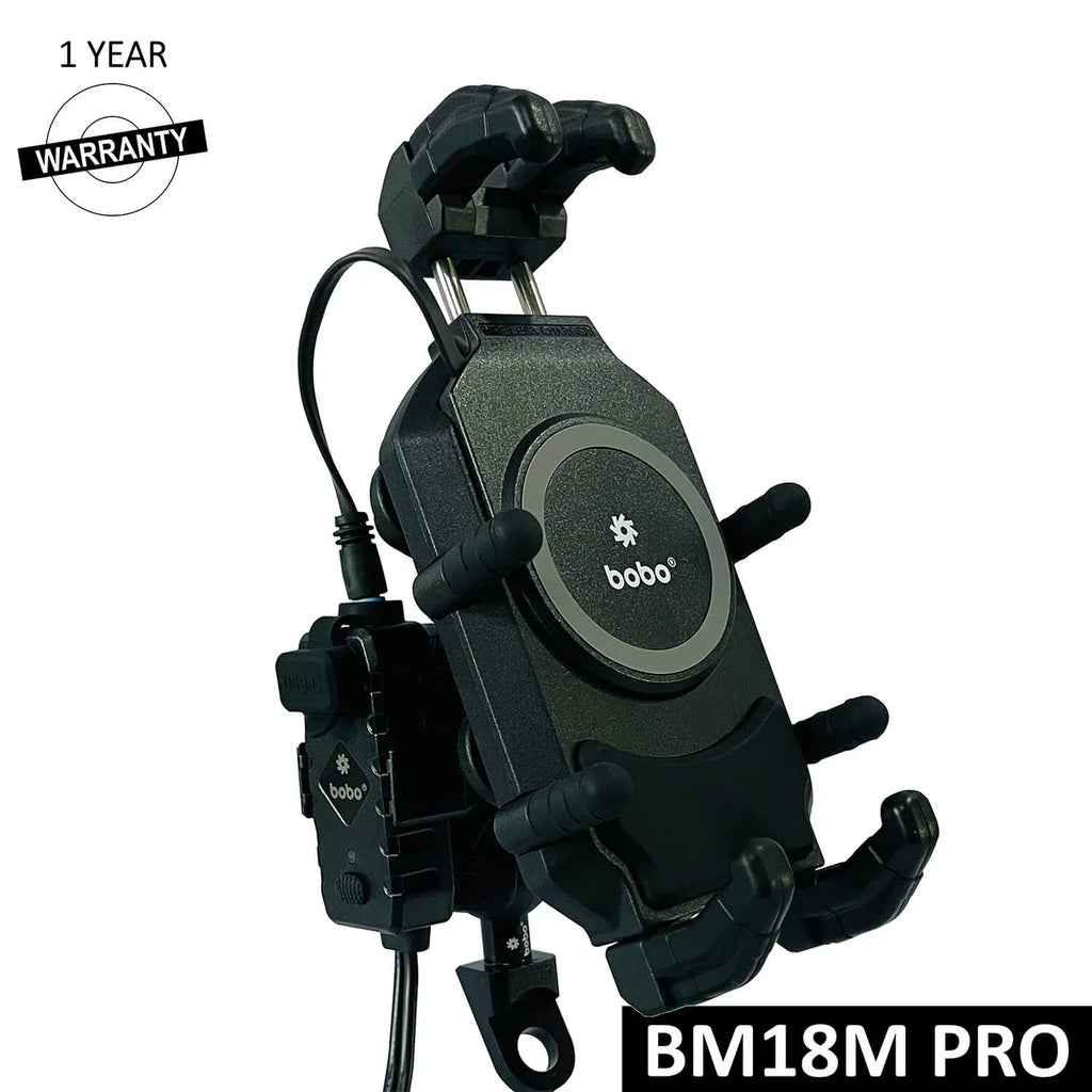 BOBO BM18H/M PRO Anti-Vibration Phone Mount with 15W Wireless Charger & USB-C Charging - View 2