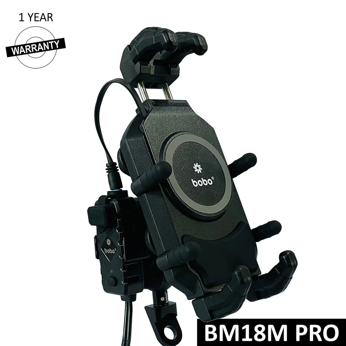 BOBO BM18H/M PRO Anti-Vibration Phone Mount with 15W Wireless Charger & USB-C Charging - View 2