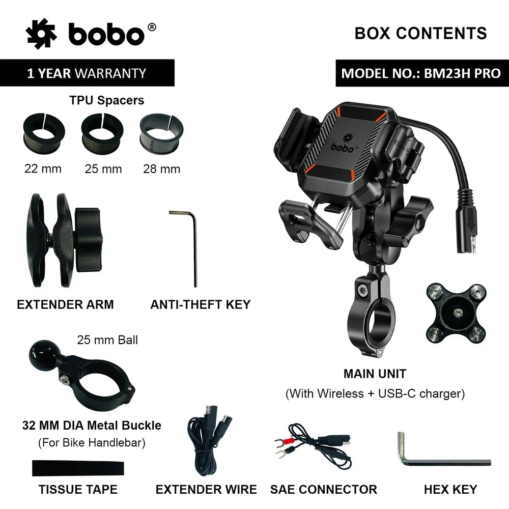 BOBO BM23H/M PRO Bike Phone Holder with Wireless & 36W USB-C Charging and Anti Vibration - View 8