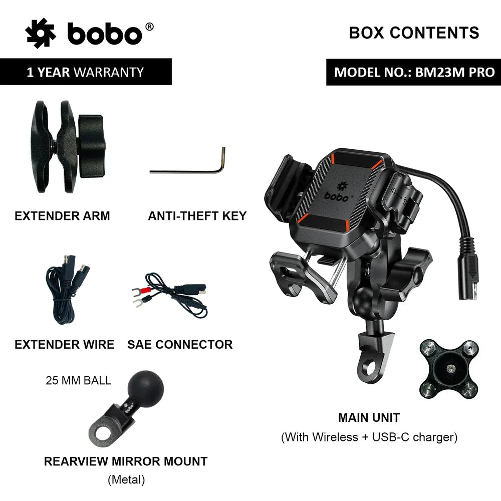 BOBO BM23H/M PRO Bike Phone Holder with Wireless & 36W USB-C Charging and Anti Vibration - View 7