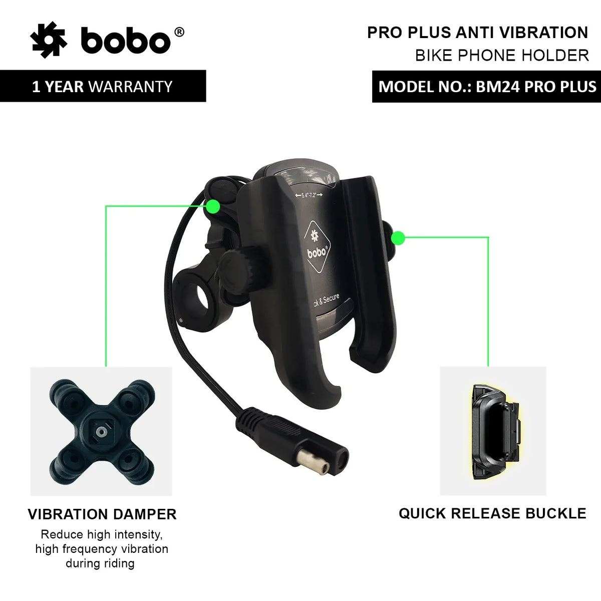 BOBO BM24 PRO PLUS Quick Release Bike Phone Holder with 36W USB-C Charger - View 2